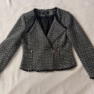 J. Crew Tweed Jacket Fringey Zip Moto Black Size 2 - Style F6000